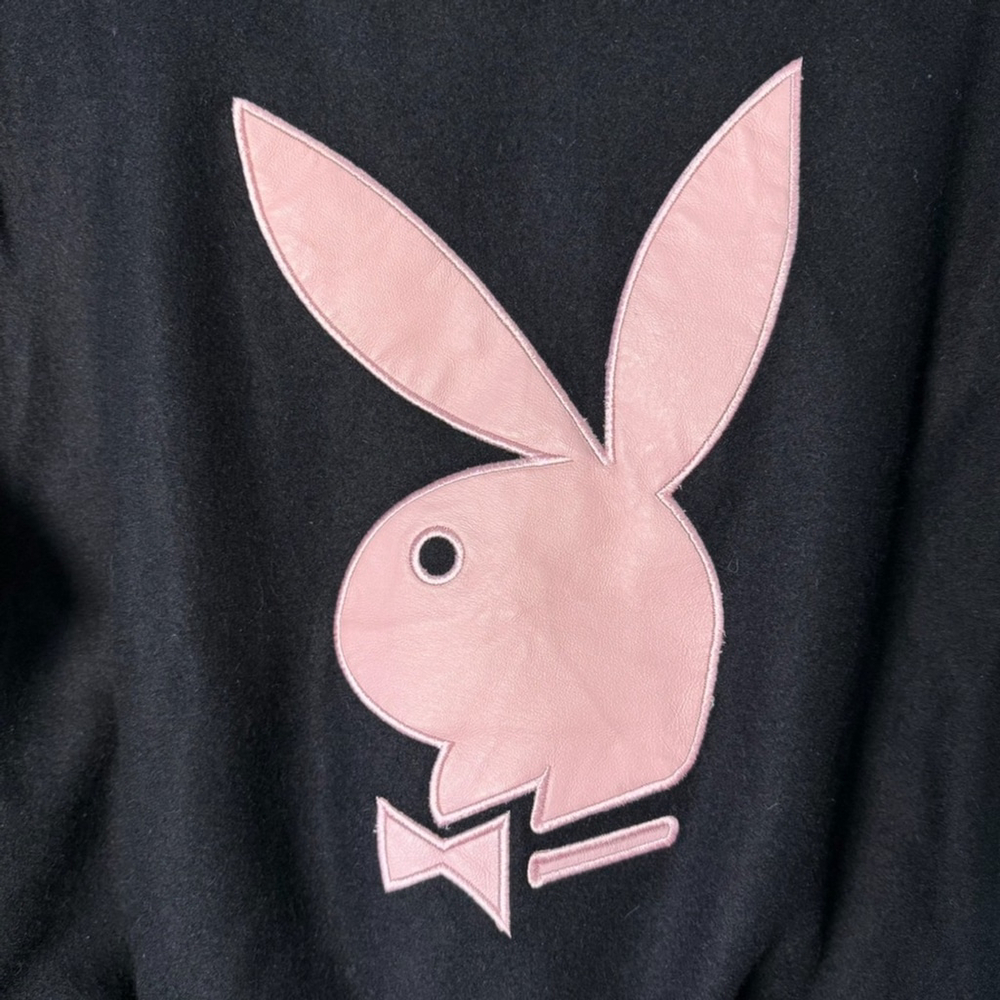 PLAYBOY Vintage Y2K Reversible Black and Pink Leather Letterman’s Jacket Size M - Picture 12 of 16